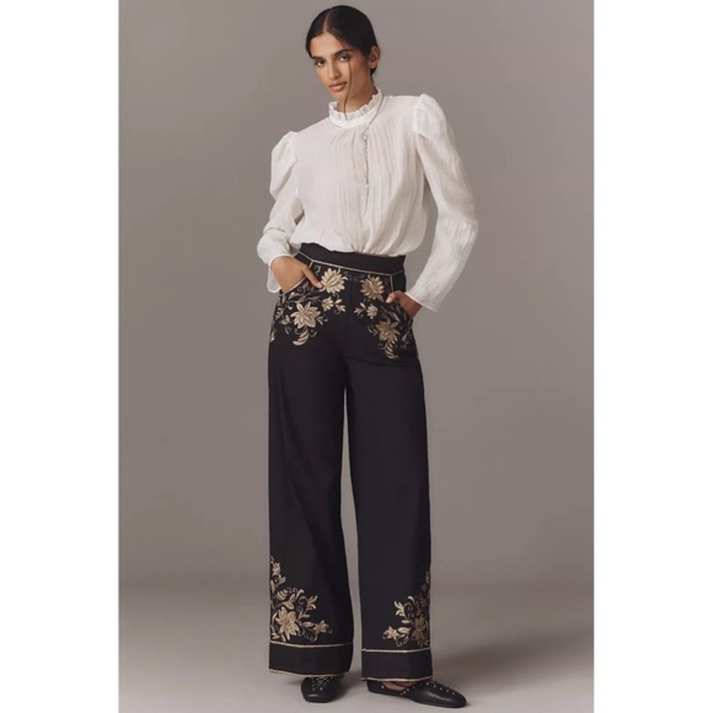 Anthropologie Scarlett Poppies Isi‎ Embroidered Trouser Pants